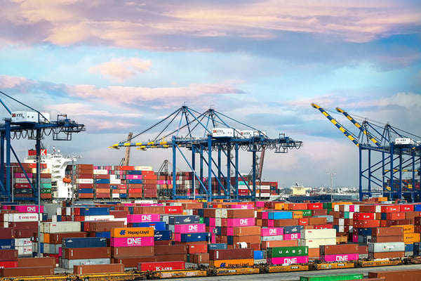 Shipping containers pile up at the Port of Los Angeles