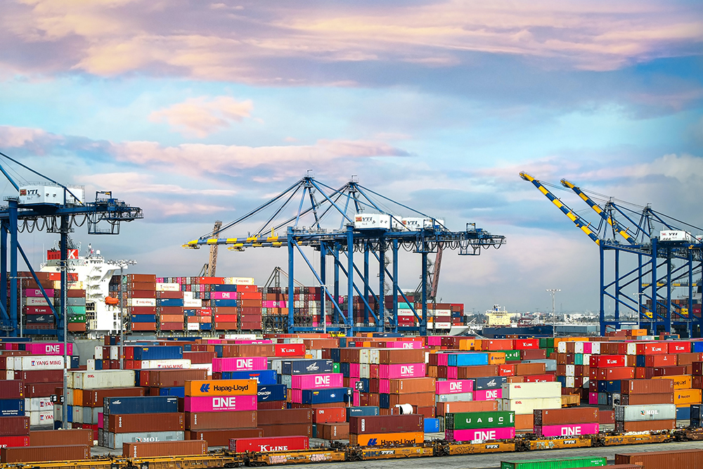 Shipping containers pile up at the Port of Los Angeles